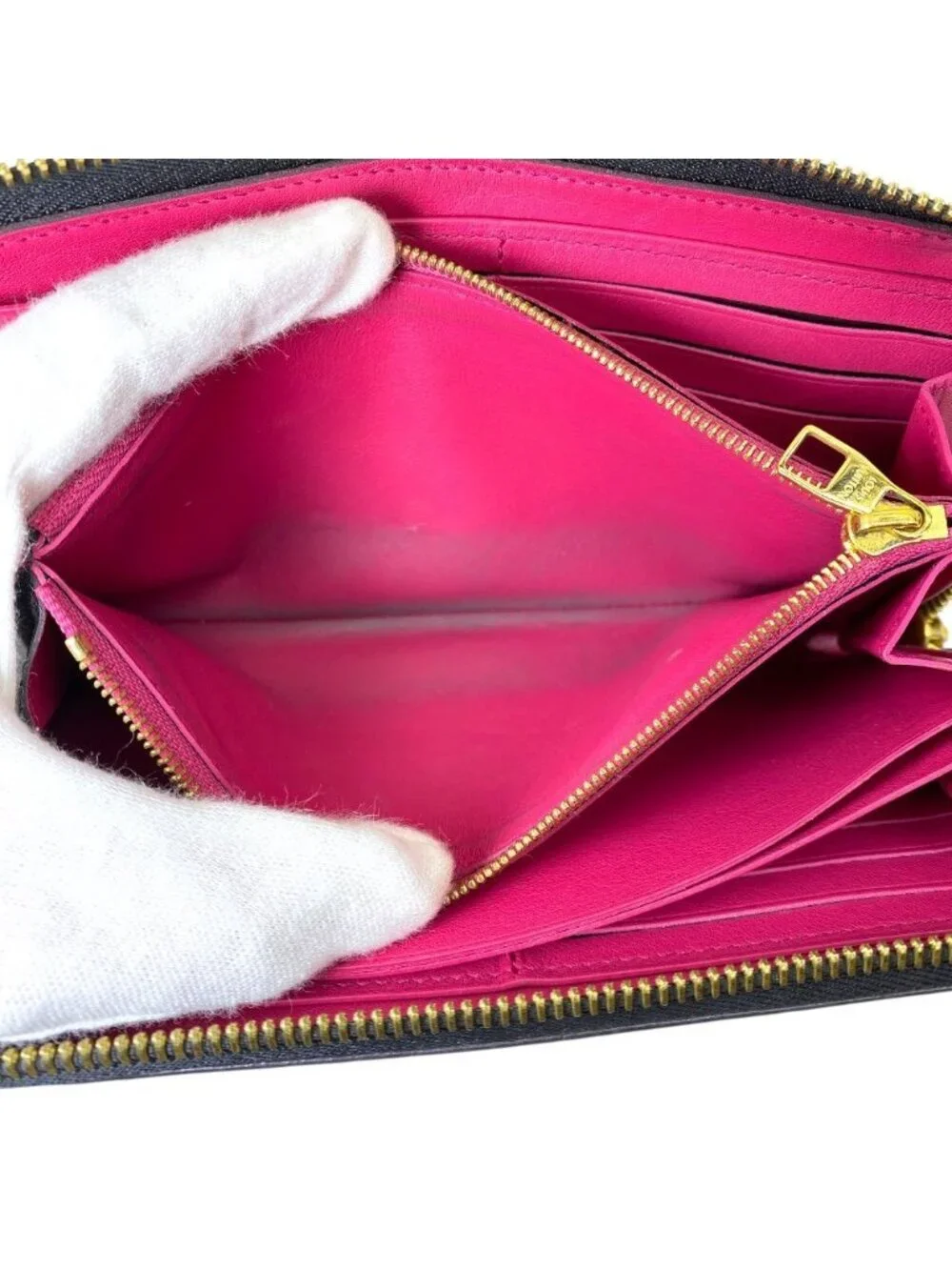 Louis Vuitton Comete Wallet Portefeuille L-shaped Zipper Leather Black Pink